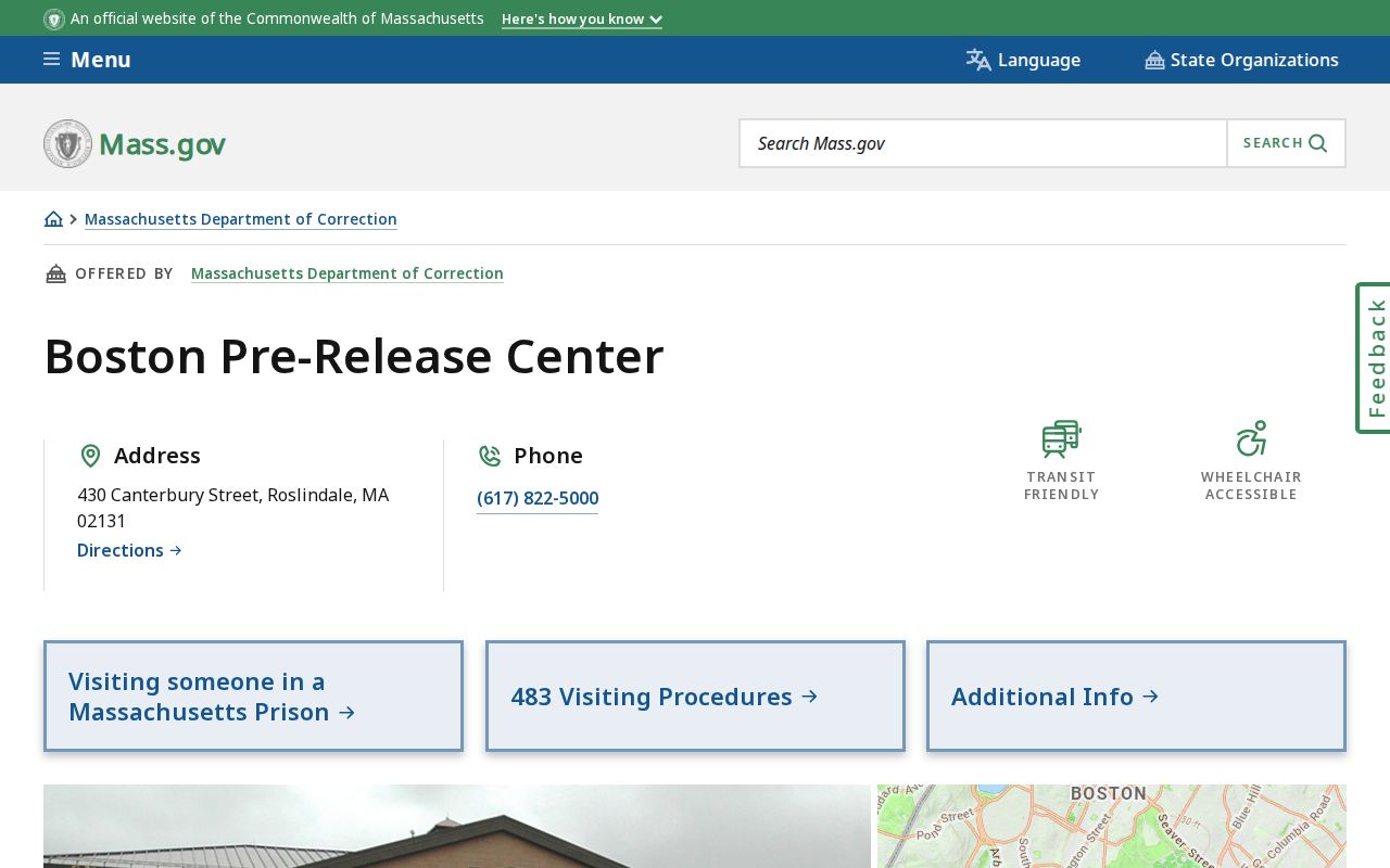 Boston Pre-Release Center offender release record contact