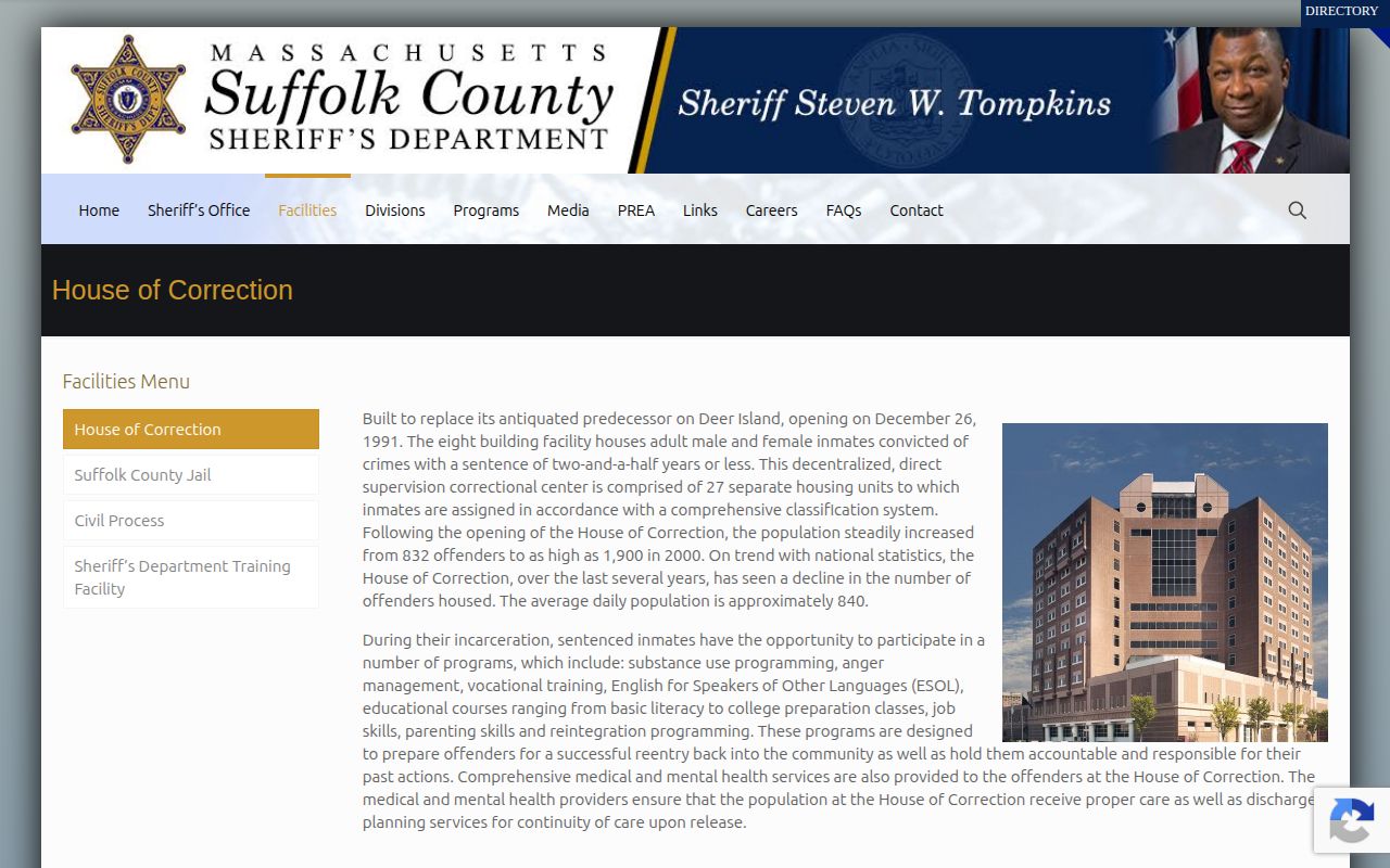 Suffolk County House of Correction discharge records information